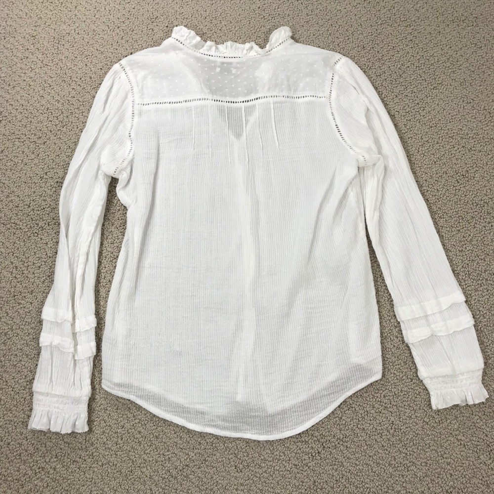 Faherty White Organic Cotton Pintuck Ruffle Blouse Swiss Dot Lace Top Small - Picture 3 of 7